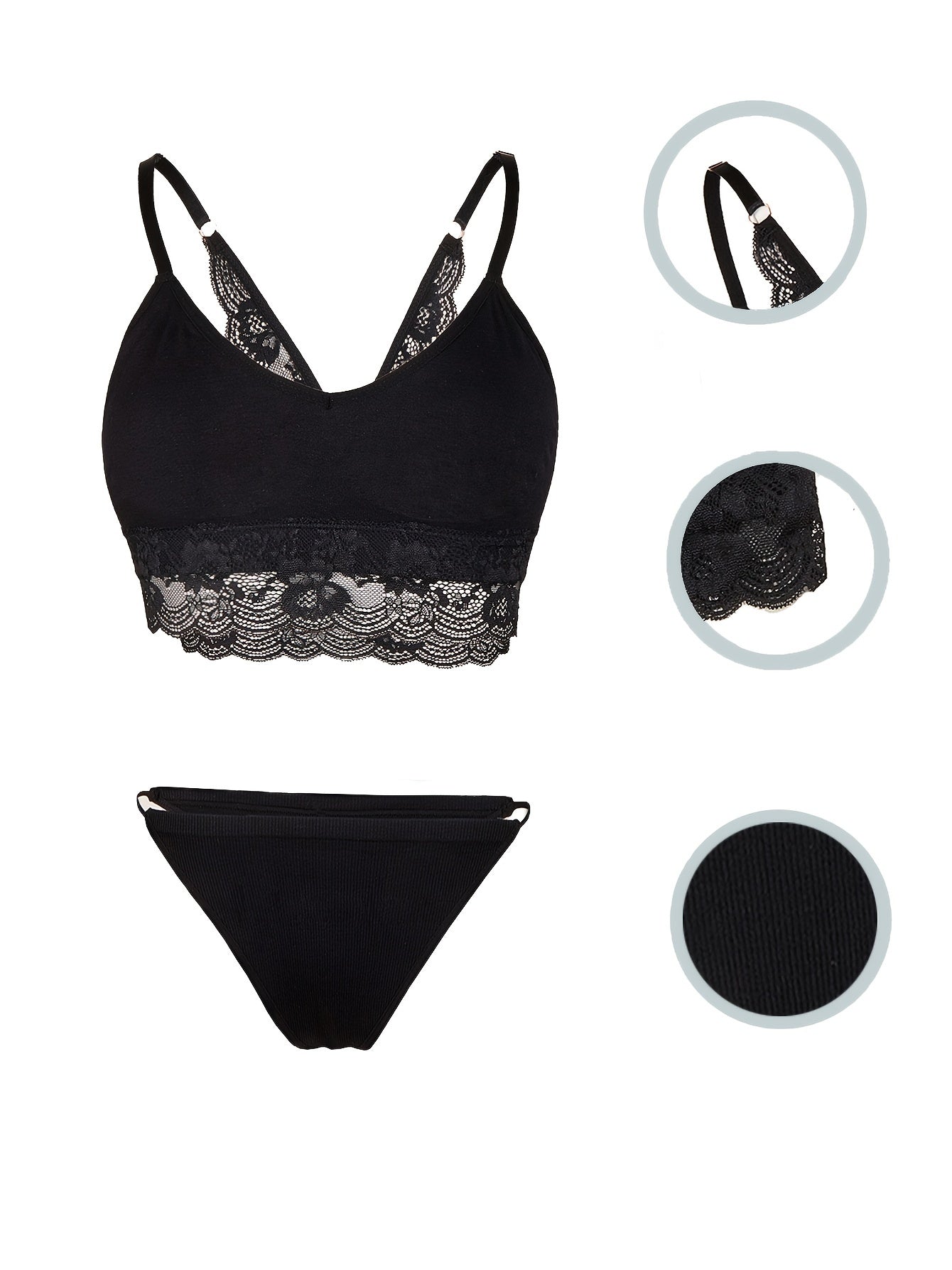 Sexy Lace Lingerie Set Wireless Bra & Thongs