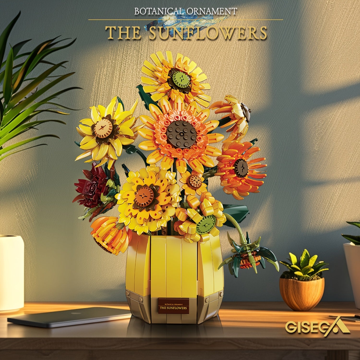 1328pcs Sunflower Building Block Bouquet Vase Model Toy Set