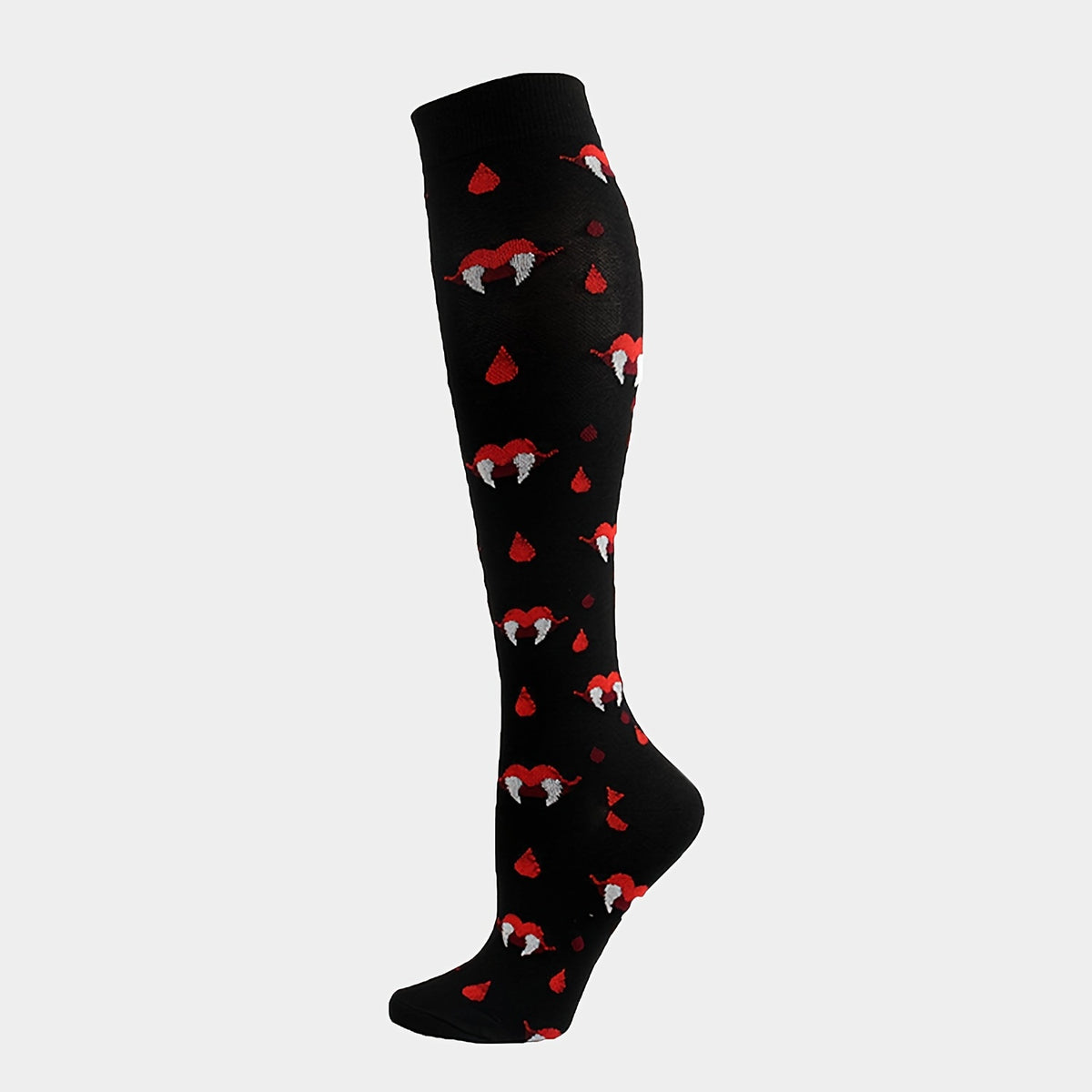 Polka Dot & Lips Print Over The Knee Socks