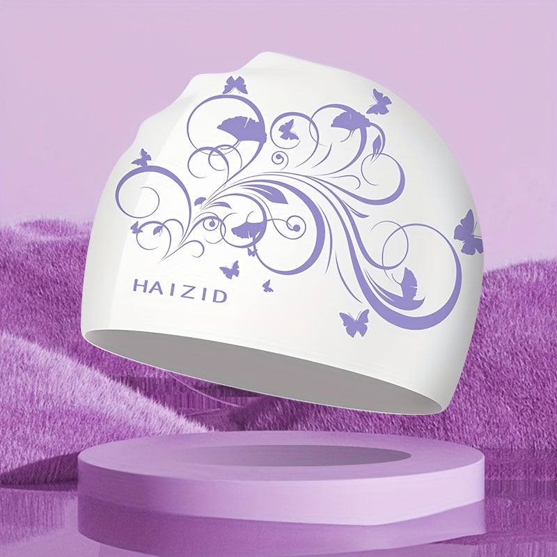 Flower Print Swim Cap PU Fabric Waterproof Bathing Cap