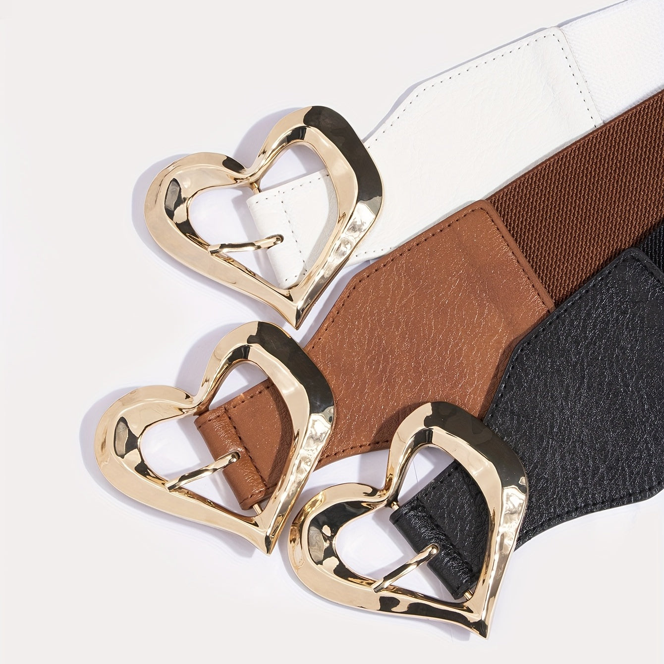 Heart Buckle Elastic Wide Belt Solid Waistband Women Decorative Girdle