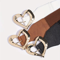 Heart Buckle Elastic Wide Belt Solid Waistband Women Decorative Girdle