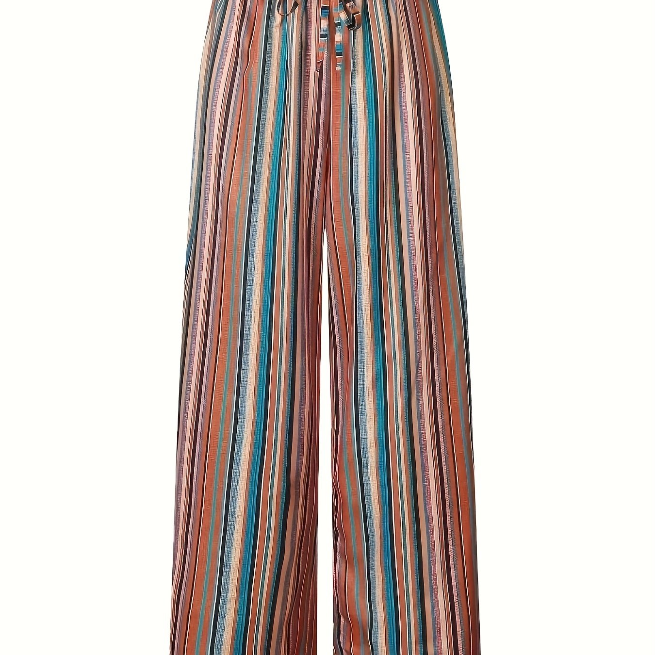  Stripe Print Boho Pants High Rise Wide Leg