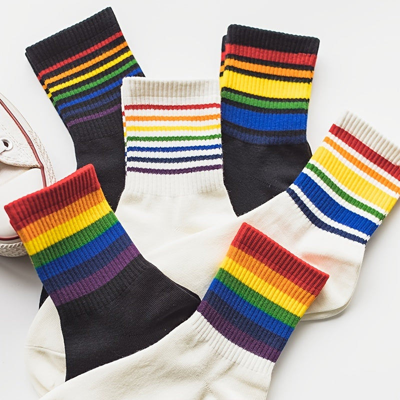 Girls Kids Rainbow Socks Striped Breathable Sports Socks for Spring Summer