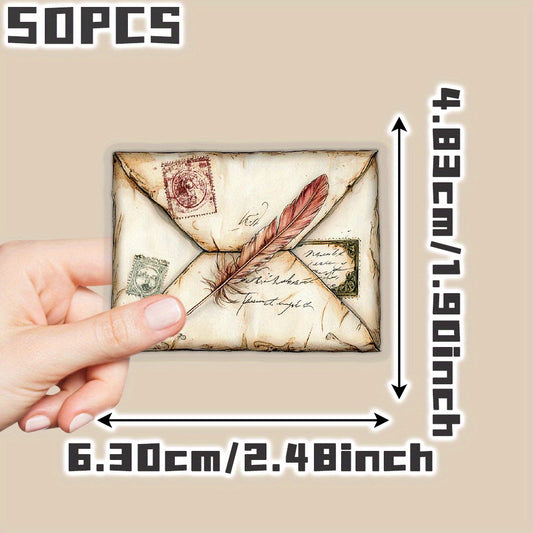 50pcs Vintage Envelope Themed Transparent Stickers for Party Decor