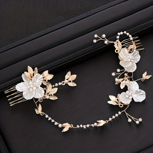 Retro Leaf Flower Headband Faux Pearl Crystal Wedding Hair Accessories