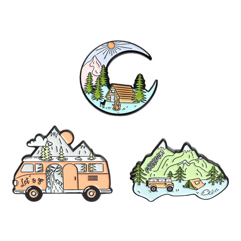 Moon Mountain Bus Cartoon Brooch