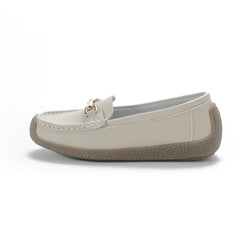 Flat Loafers with Metallic Buckle - Casual Walking Shoes