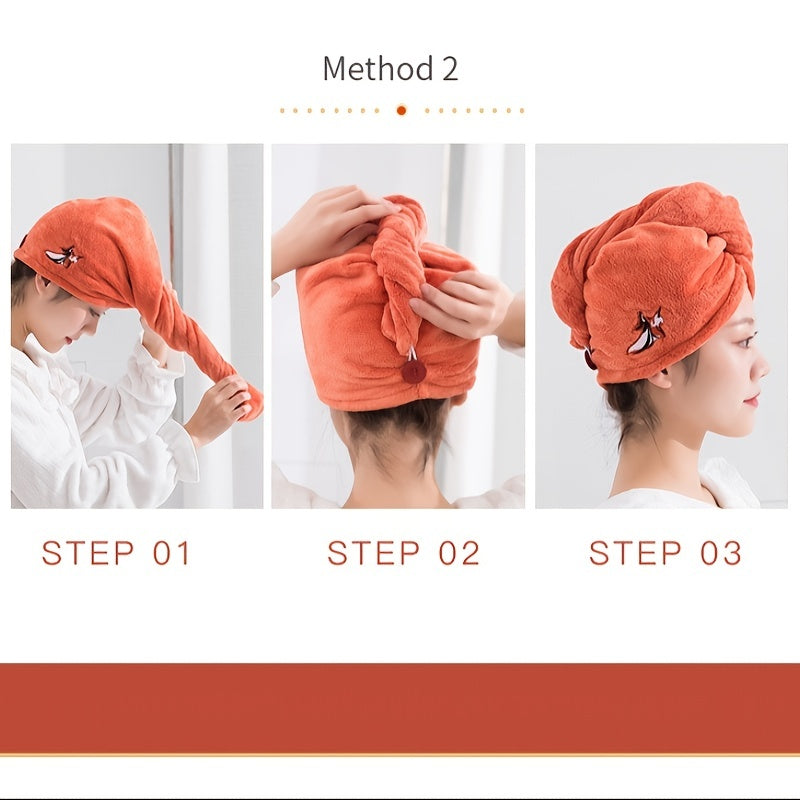 Embroidered Hair Drying Cap Coral Fleece Towel