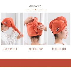 Embroidered Hair Drying Cap Coral Fleece Towel