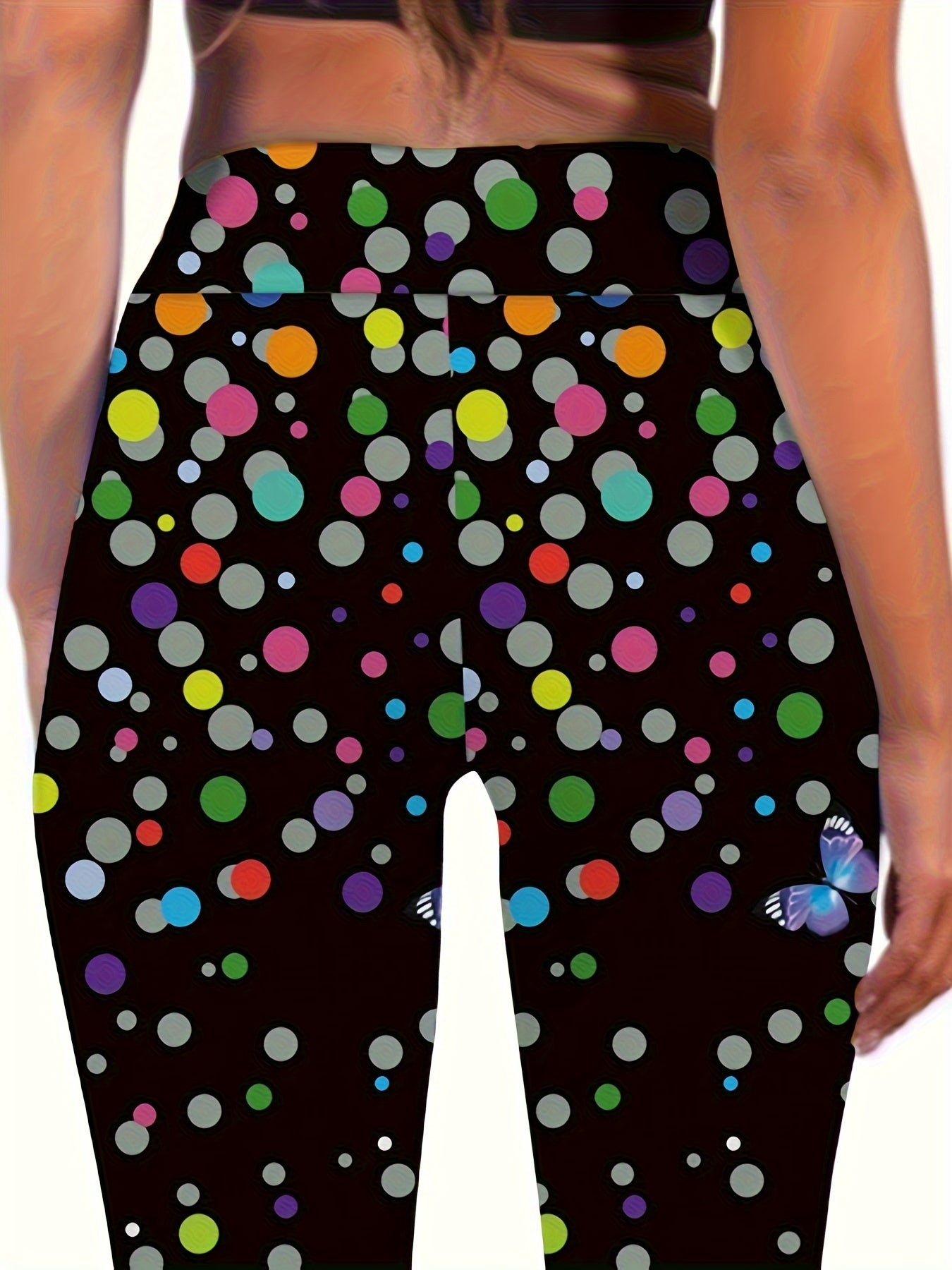 Butterfly & Polka Dot Print High Waist Yoga Legging Women's Activewear
