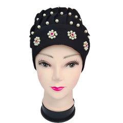 Faux Pearl Beanie Beaded Pumpkin Hat Soft Crochet Knit Beanie Hat