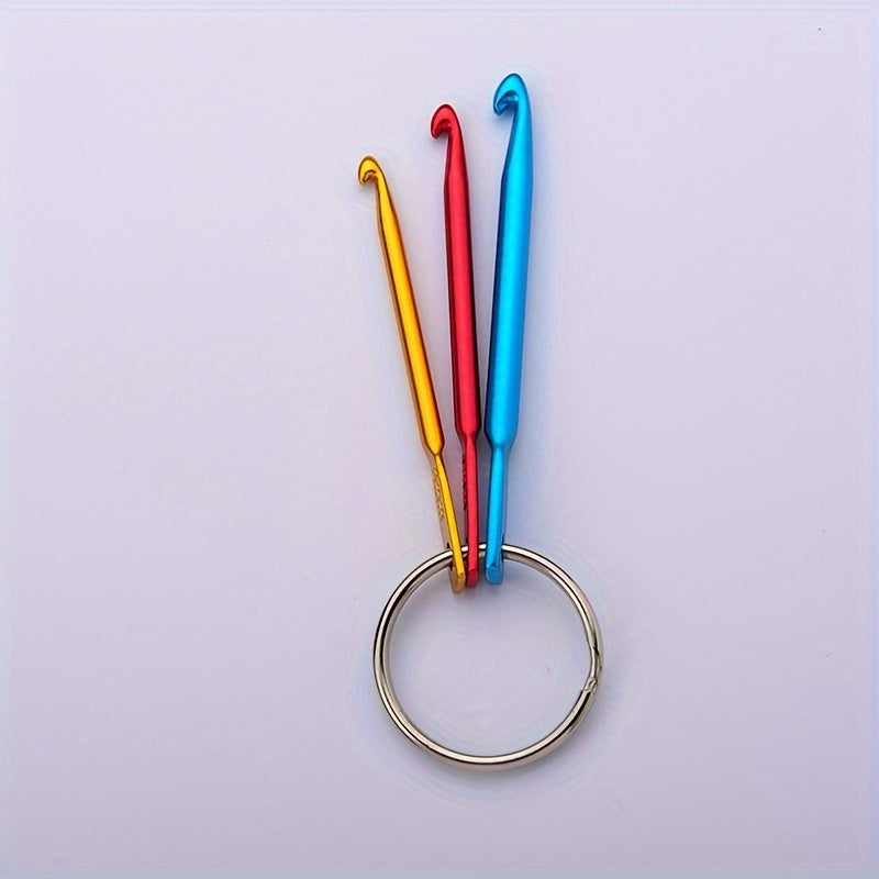 3pcs Colorful Aluminum Crochet Hooks Set with Keychain Single Head