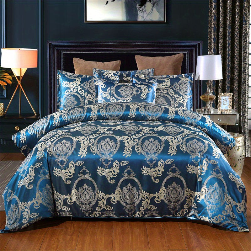 Soft Satin Jacquard Duvet Cover Set with 2 Pillowcases