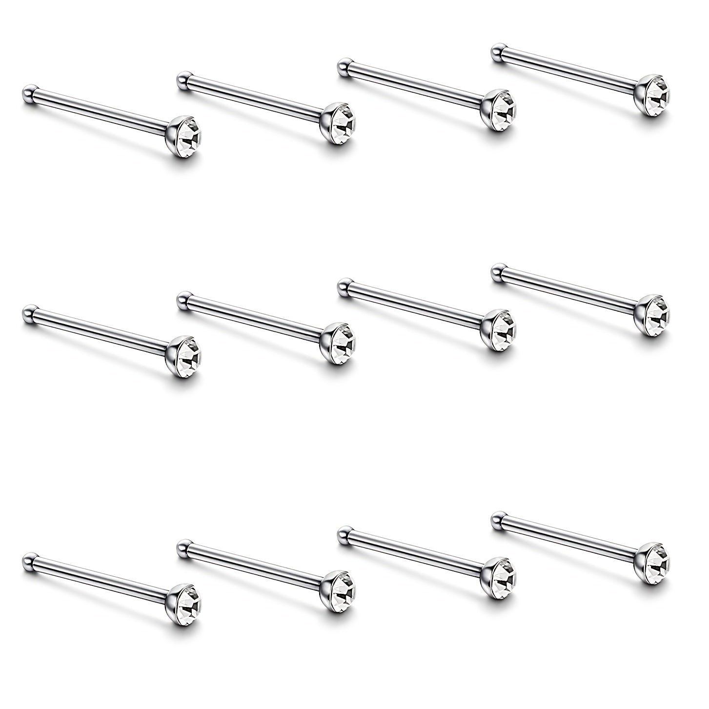 60 Pcs 1.8mm Stainless Steel Nose Stud Ring Nose Piercing Kit