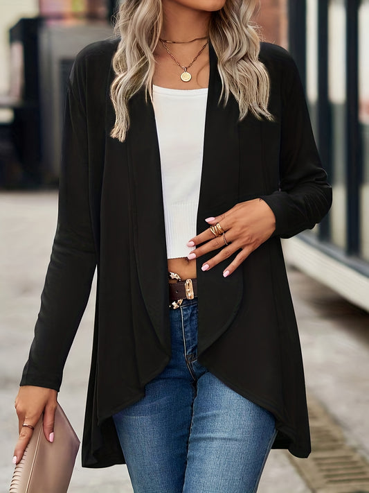  Solid Long Sleeve Shawl Collar Cardigan