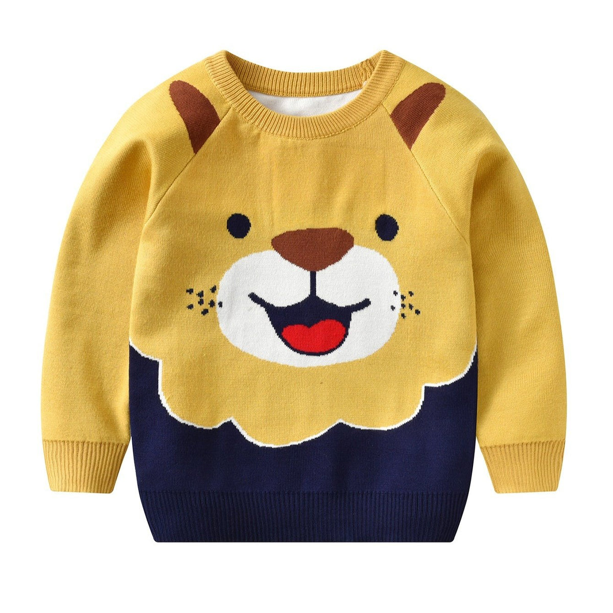Kids Lion Print Knitted Winter Sweater