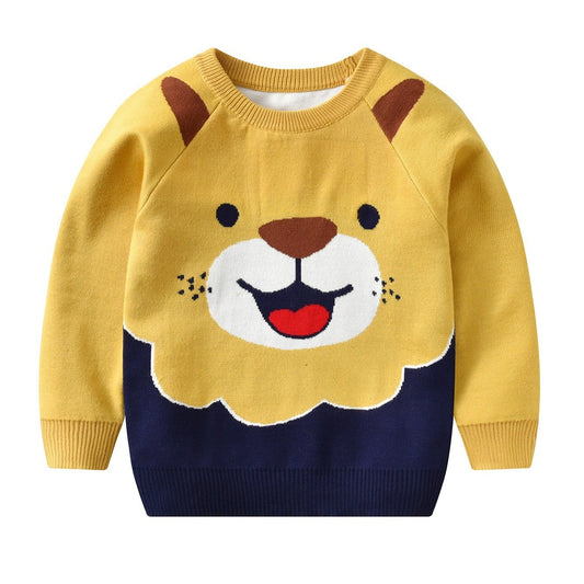 Kids Lion Print Knitted Winter Sweater