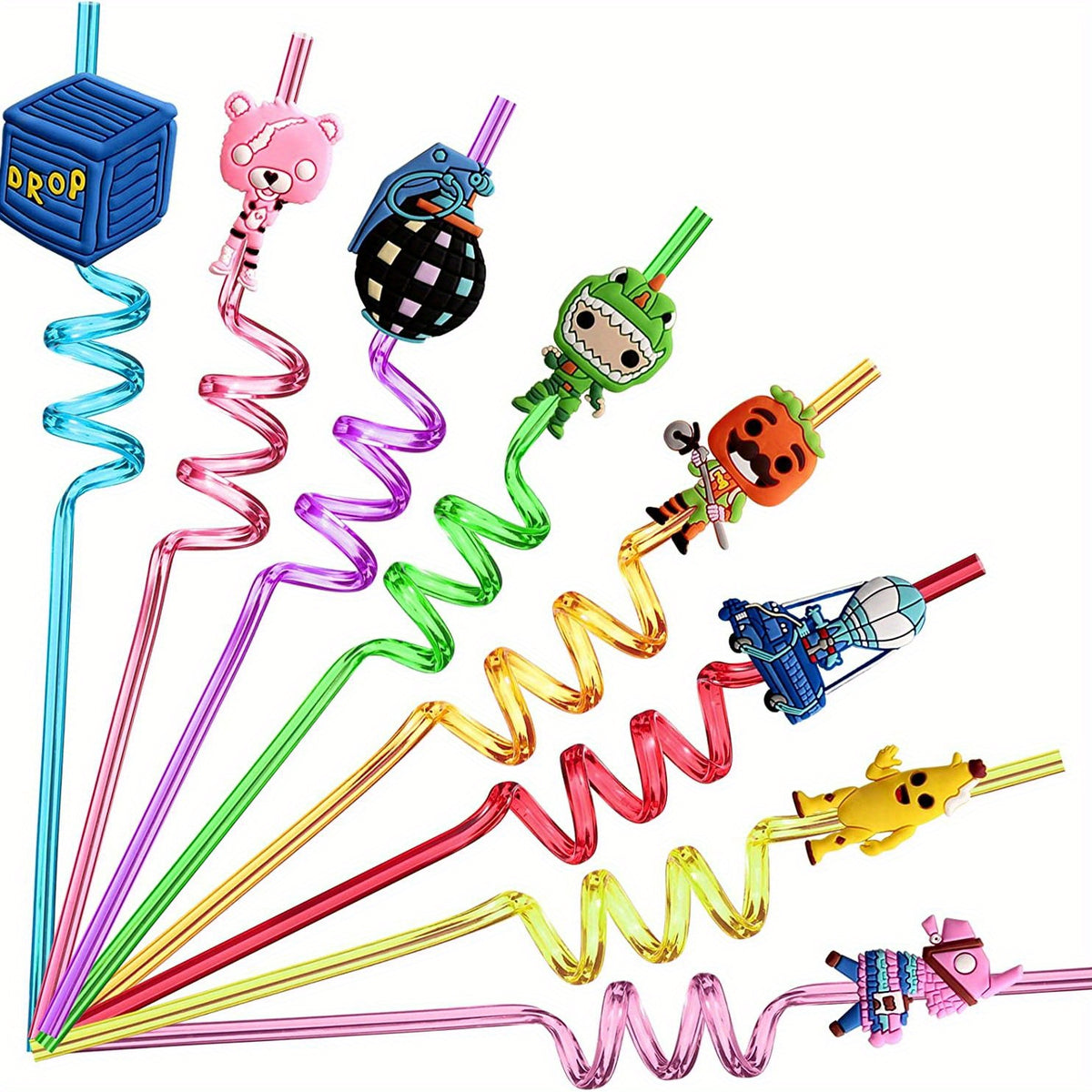 24 Gamer Themed Straws with 2 Brushes for Battle Royale Birthday Parties