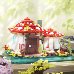 Mushroom House Building Blocks Set with Mushrooms Flowers Pathway