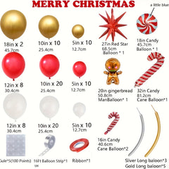 Christmas Balloon Garland Arch Kit Red Golden Candy Cane Balloons