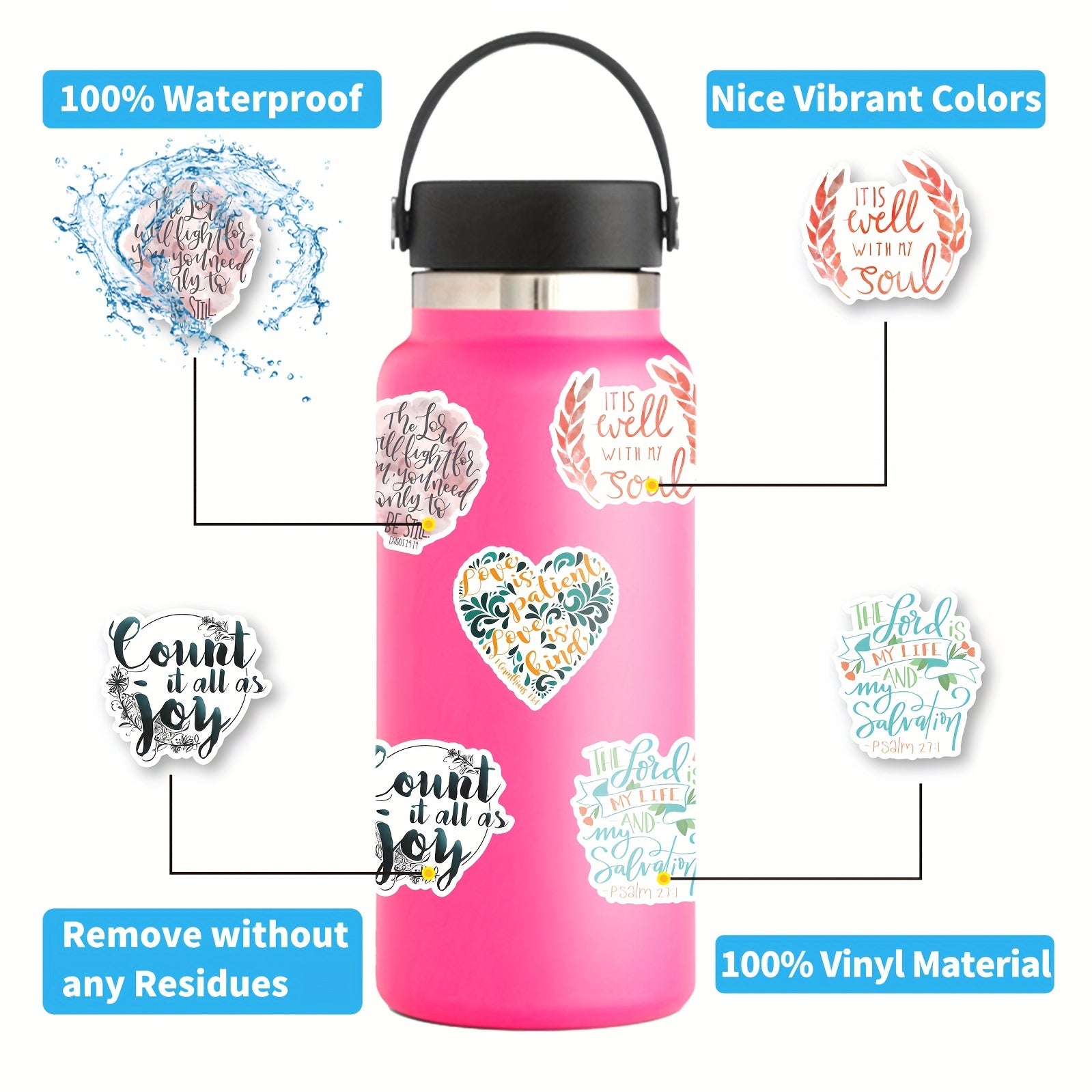 200 Bible Verses Stickers Vinyl Scrapbook Laptop Water Bott