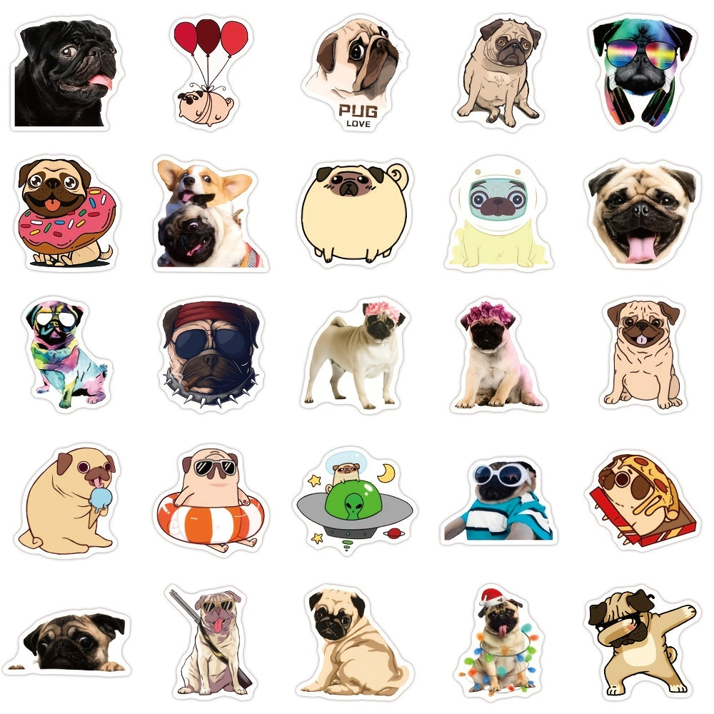 50 Cartoon Animal Pug Doodle Waterproof Stickers DIY Creative Toys