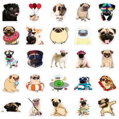 50 Cartoon Animal Pug Doodle Waterproof Stickers DIY Creative Toys
