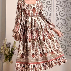  Women's Tribal Print Lantern Sleeve Dress