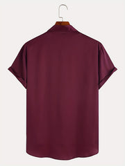 Men's Solid Camp Collar Bowling Shirt Short Sleeve