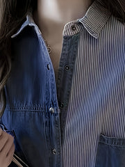  Denim Top Women's Plus Contrast Striped Print