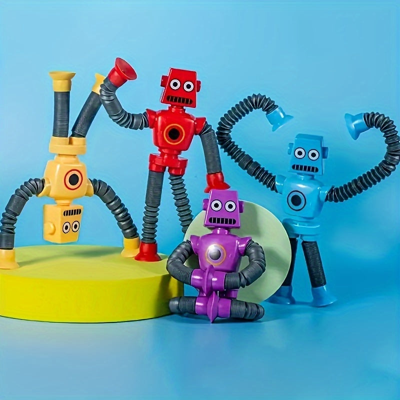 4pcs Stretchable Robot Toys with Suction Cups Durable Plastic Assorted Colors