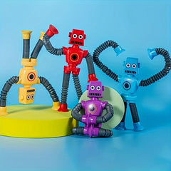 4pcs Stretchable Robot Toys with Suction Cups Durable Plastic Assorted Colors
