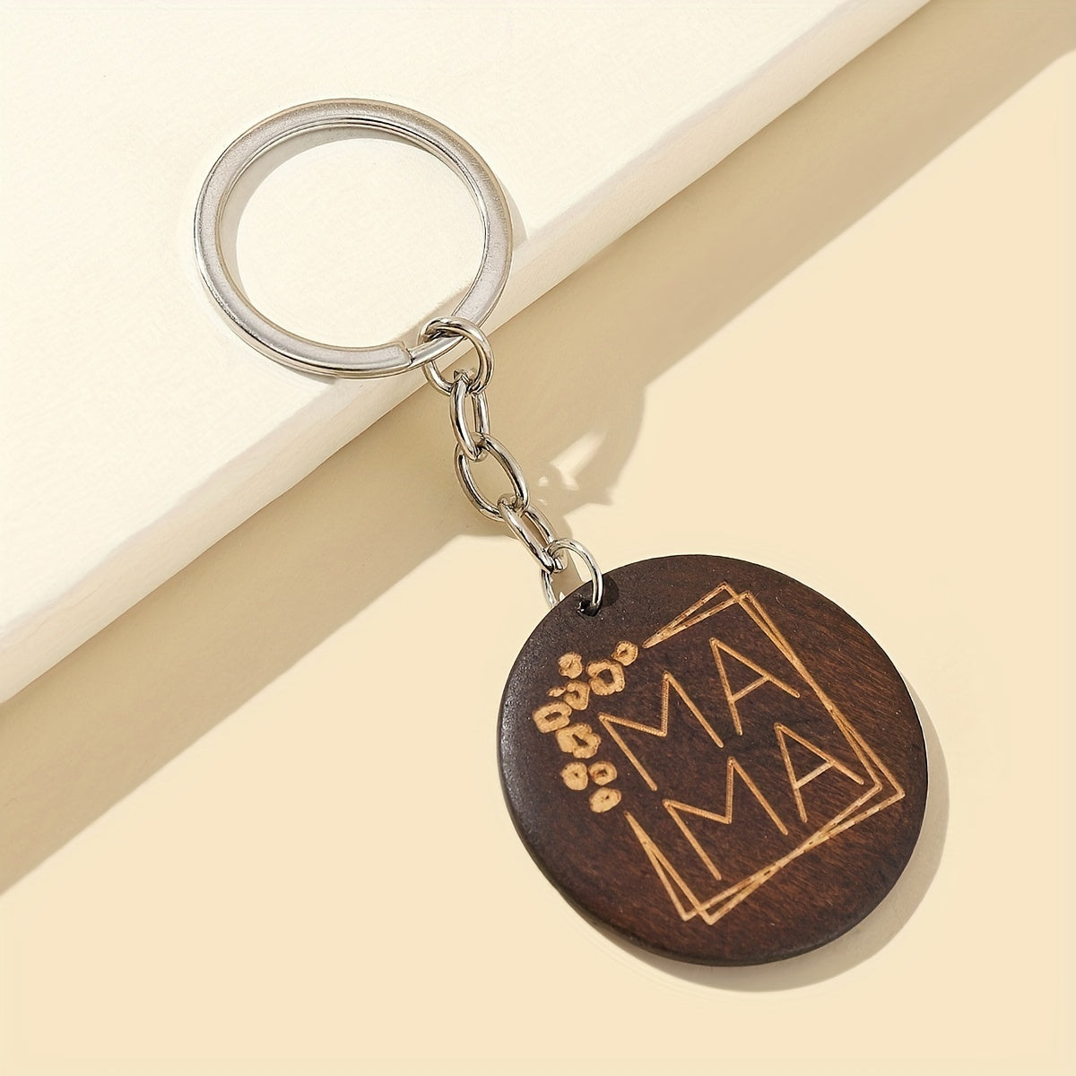 Wood Round Keychain Pendant MAMA Gift Bag Accessories