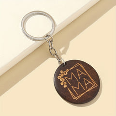 Wood Round Keychain Pendant MAMA Gift Bag Accessories