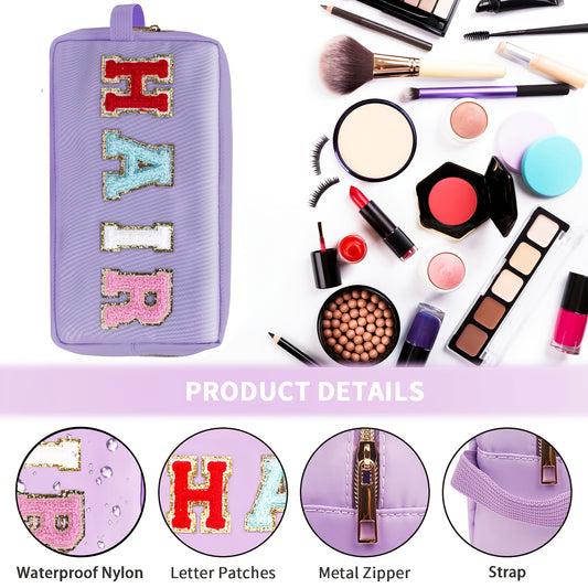 Preppy Makeup Bag Nylon Waterproof Toiletry Bag With Strap