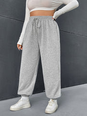  Casual Pants Women's Plus Solid Elastic Drawstring High Rise