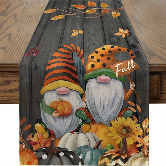 Fall Series Table Runner Thanksgiving Theme Linen Table Cloth Autumn Gnome Pumpk
