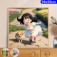 Girl & Dog Cross Stitch Patterns Kit - Full Embroidery DIY