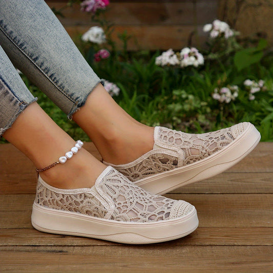 Women's Mesh Panel Slip-On Sneakers with Thick Bottom Shallow Mouth