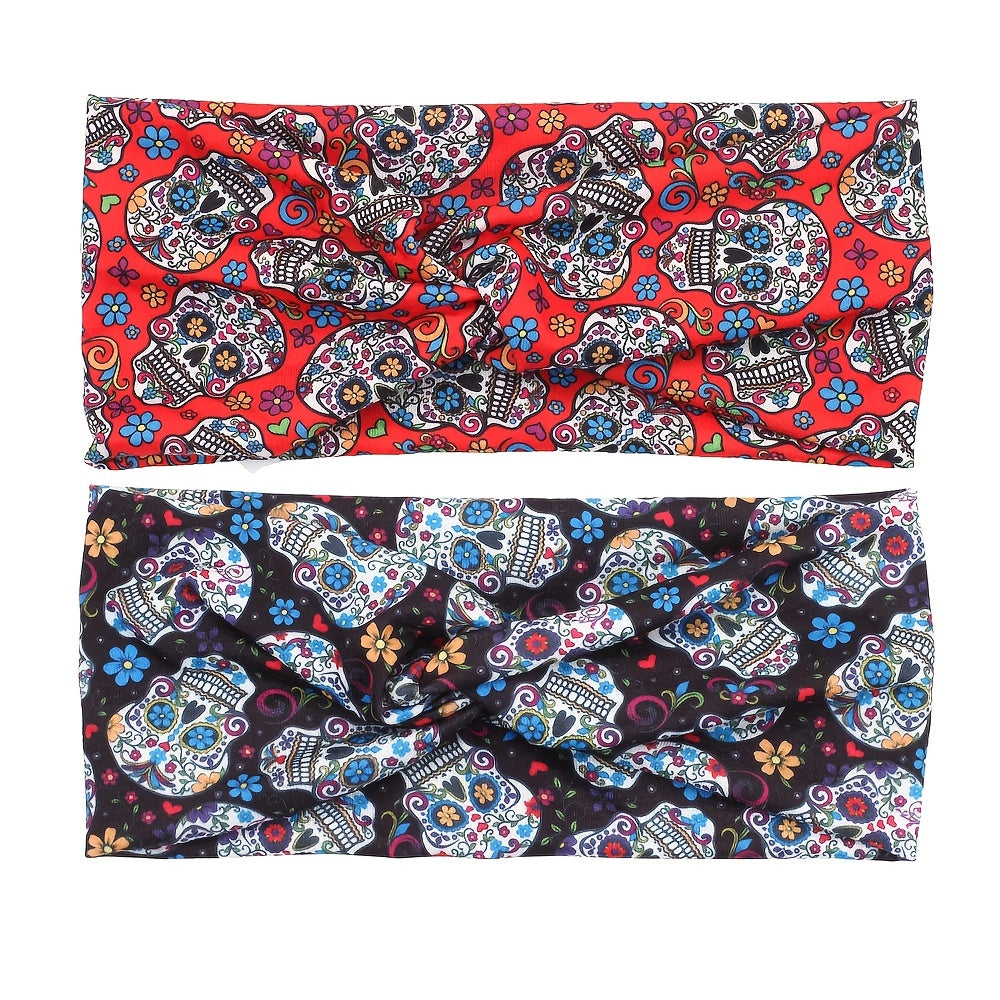 Halloween Skull Pattern Headband Cross Knot Hair Accessories