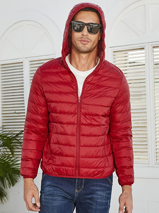Men's Casual Lightweight Red Down Jacket with Hood