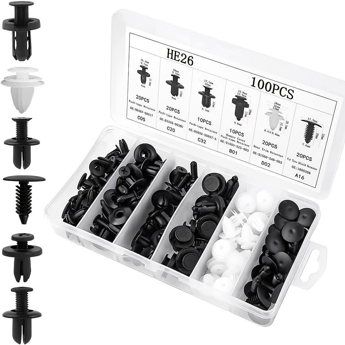 Car Retainer Clips Set 100PCS 6 Sizes Auto Door Trim Panel Bumper Push Rivet Cli