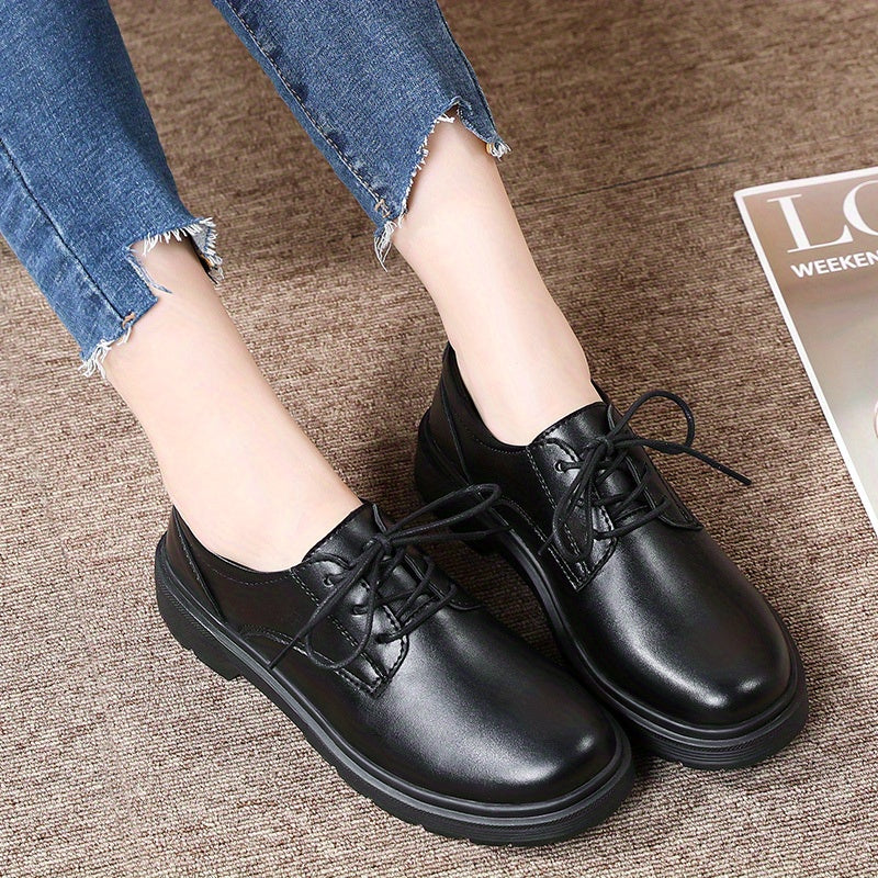 Women's Patent Leather Loafers Lace Up Casual British Style Shoes