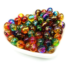 50pcs 8mm Golden Brushed Pattern Round Beads Jewelry Making DIY
