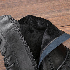 Women's Combat Boots Lace Up Chunky Heel Leather Side Zipper Boots
