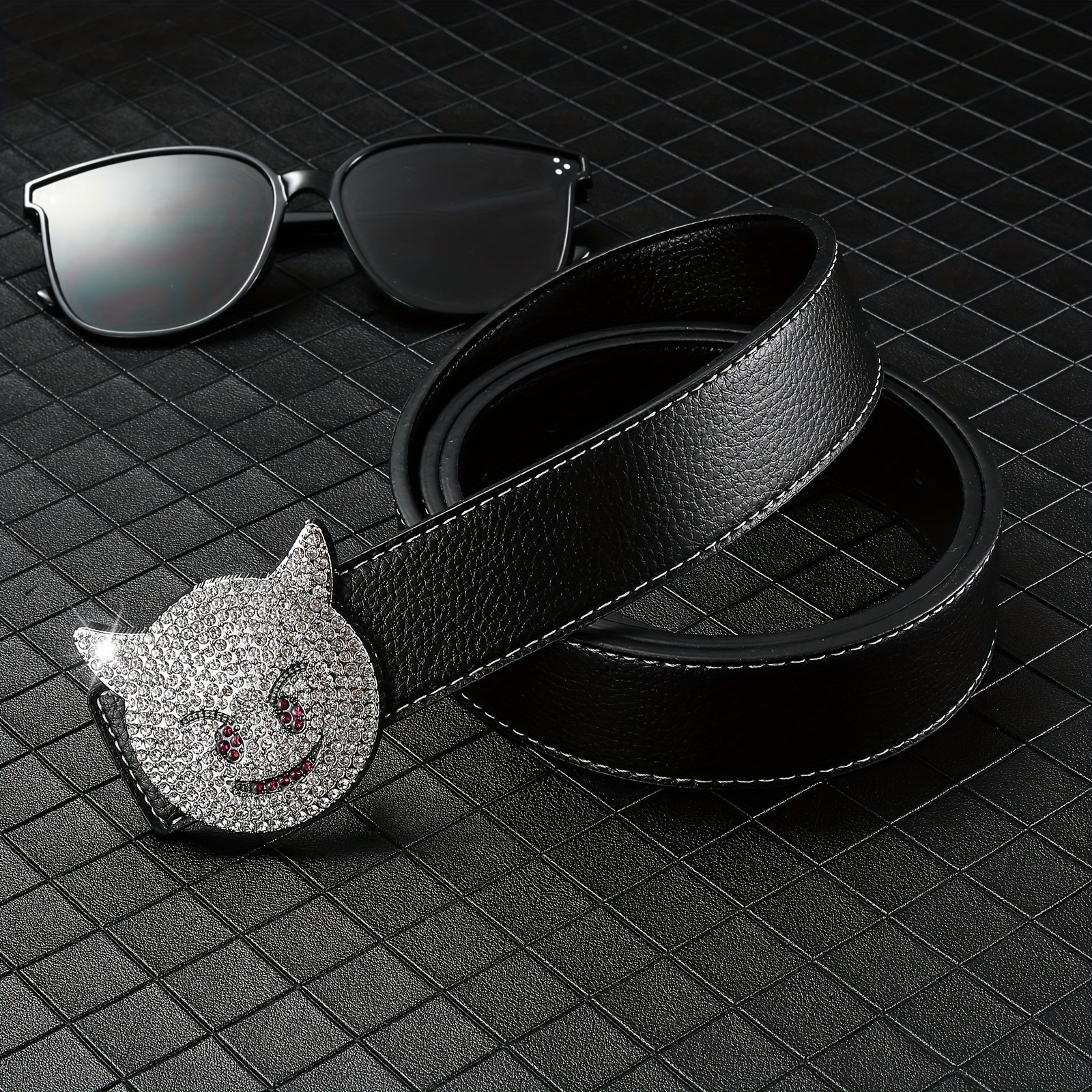 Men's Rhinestones Cat Buckle Belt Hip Hop Style
