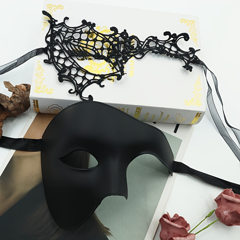 2pcs Venetian Style Masks with Lace Detailing for Couples