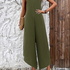 Boho Solid Spaghetti Jumpsuit Casual Pleated Sleeveless Long Length