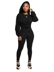 Solid Pullover Shirt & Pants Plus Size Set